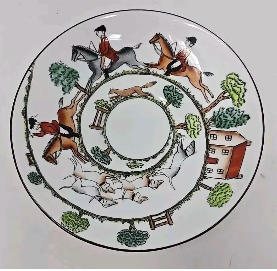 crown staffordshire Hunt Scene plates equestrian Staffordshire dinner plate salad plate set