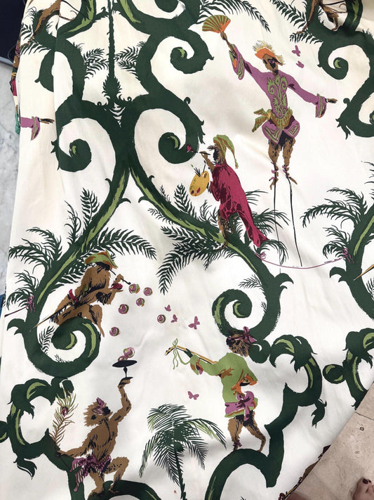 Schumacher custom drapes exuberant Singeries monkeys