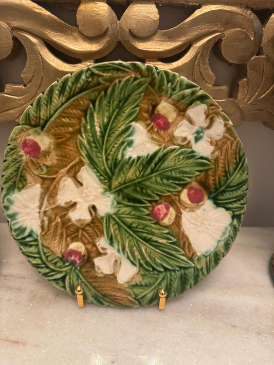 French majolica Strawberry plates excellent condition 1920’s plate wall