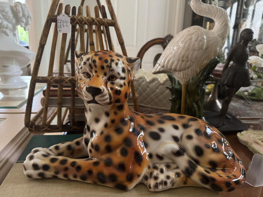 Italian Leopard Figure Porcelain leopard MCM Hollywood regency Leopard