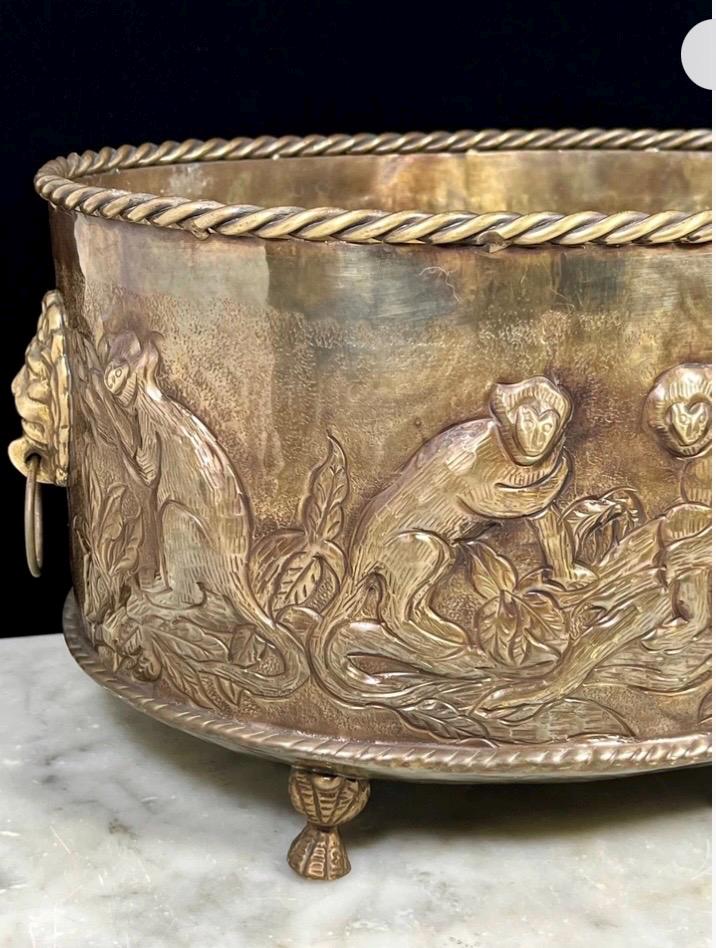 Brass Monkey Planter Castilian Imports Repousse 1960 monkey planter with lion handles