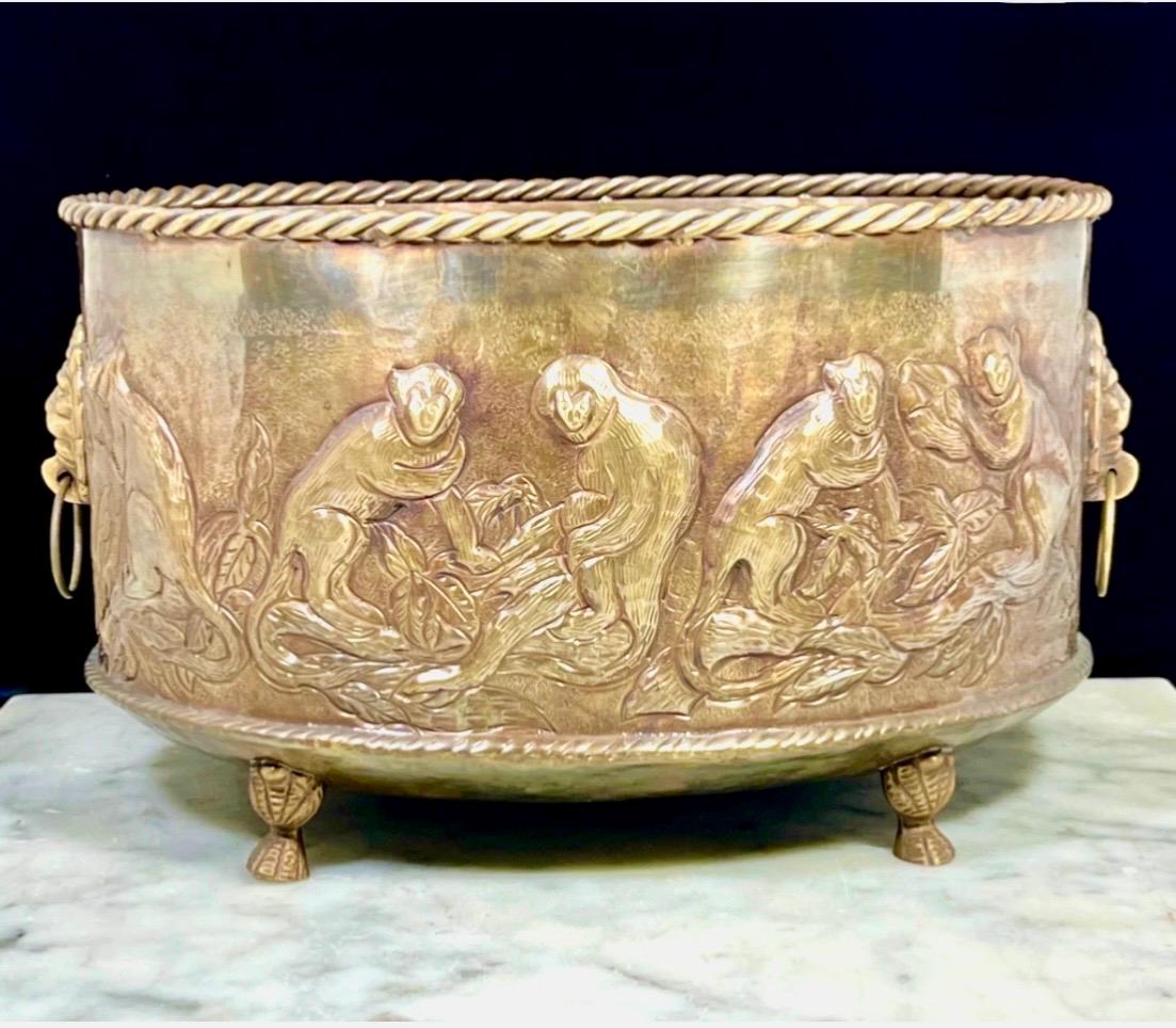 Brass Monkey Planter Castilian Imports Repousse 1960 monkey planter with lion handles