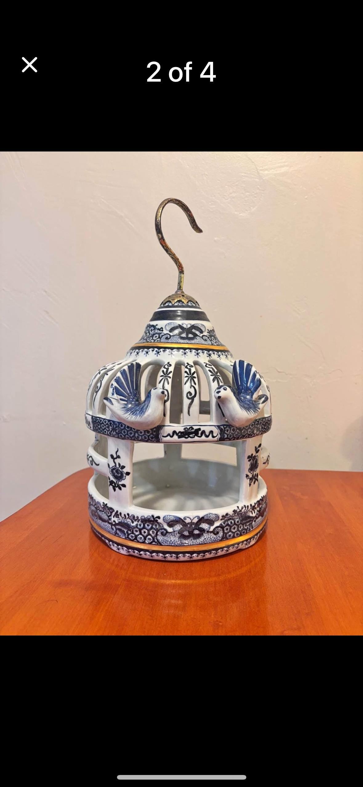 Bird Cage Porcelain Blue Oriental Accents With Brass Hanger