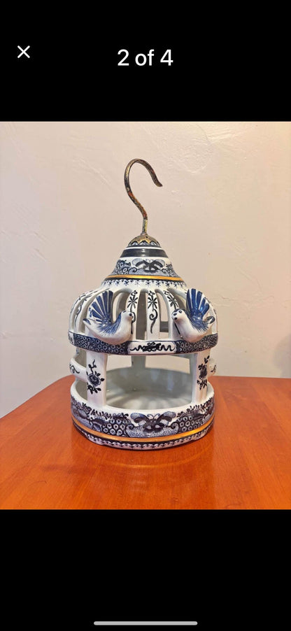 Bird Cage Porcelain Blue Oriental Accents With Brass Hanger