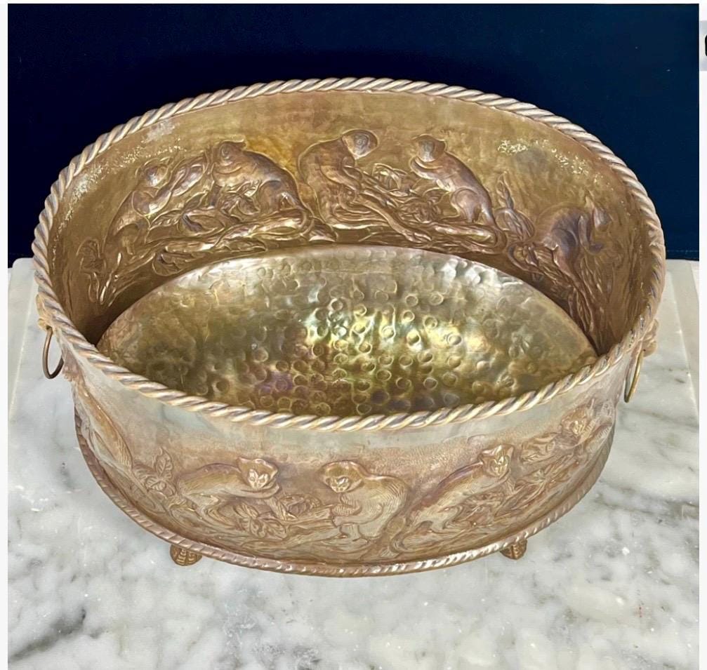 Brass Monkey Planter Castilian Imports Repousse 1960 monkey planter with lion handles