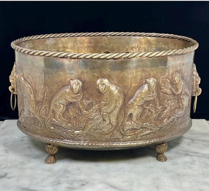 Brass Monkey Planter Castilian Imports Repousse 1960 monkey planter with lion handles