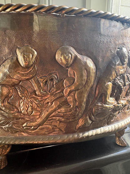 Brass Monkey Planter Castilian Imports Repousse 1960 monkey planter with lion handles