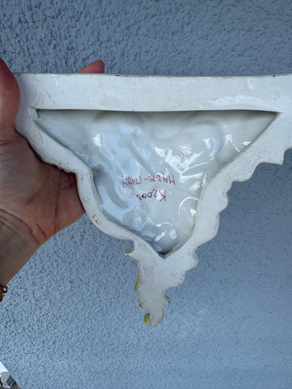 Wall Sconce Porcelain Italian signed made in Italy white and yellow sconce shelf vintage