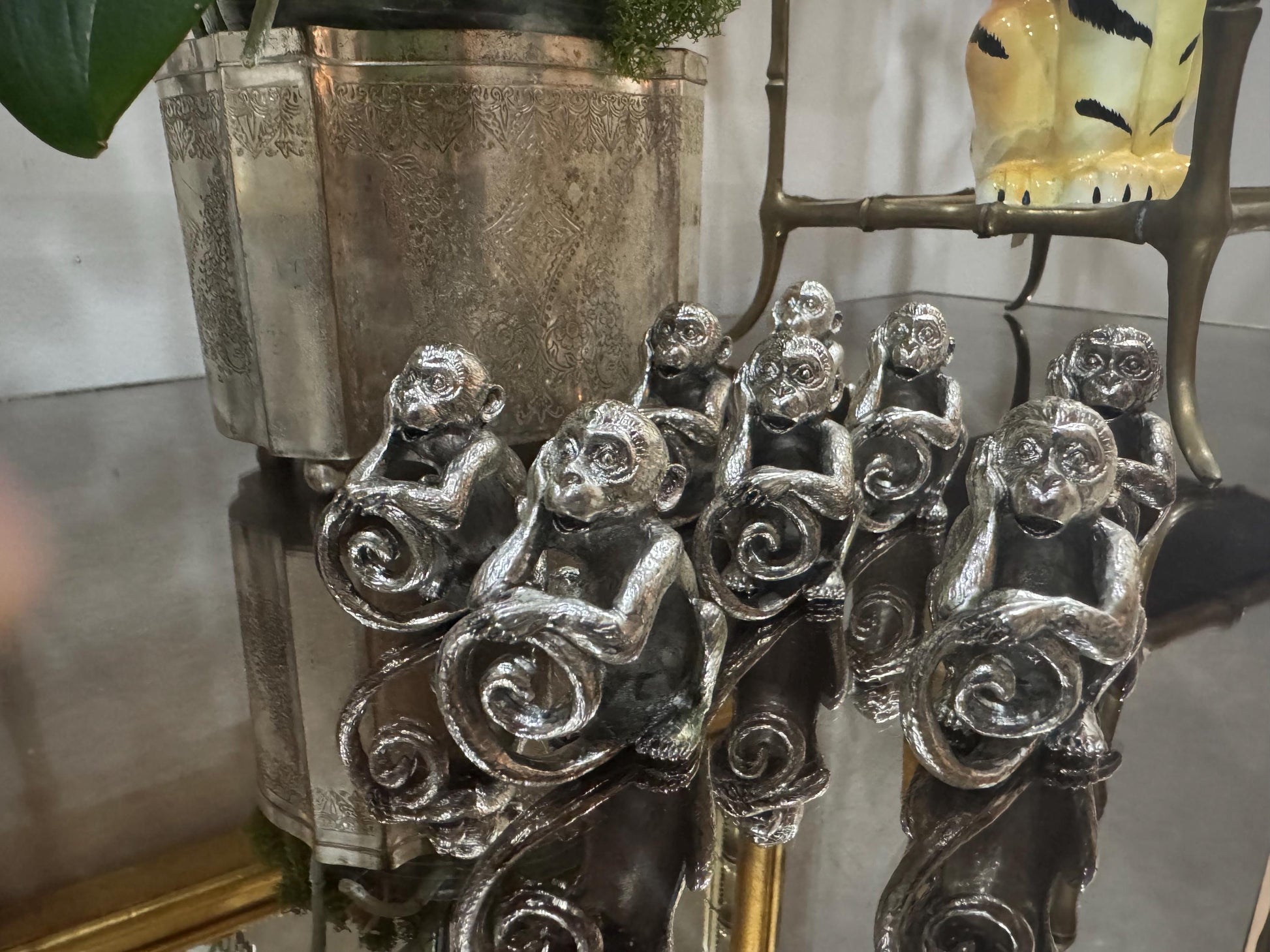 silver monkey napkin rings Chinoserie Napkin Rings vintage tablescape