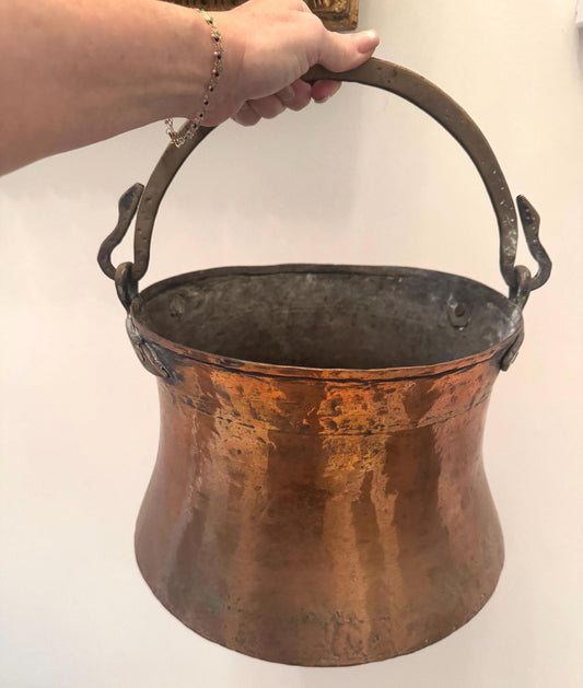 Antique Hand Hammered Copper bucket with Iron Handles Rustic Copper Bucket vintage decor
