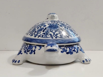 Bombay Company Chinoserie Turtle Lidded Box Blue White Turtle collectible