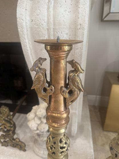 Brass Candlesticks Alter candles pair of phoenix dragon candelabras Vintage Tall Brass Candlesticks