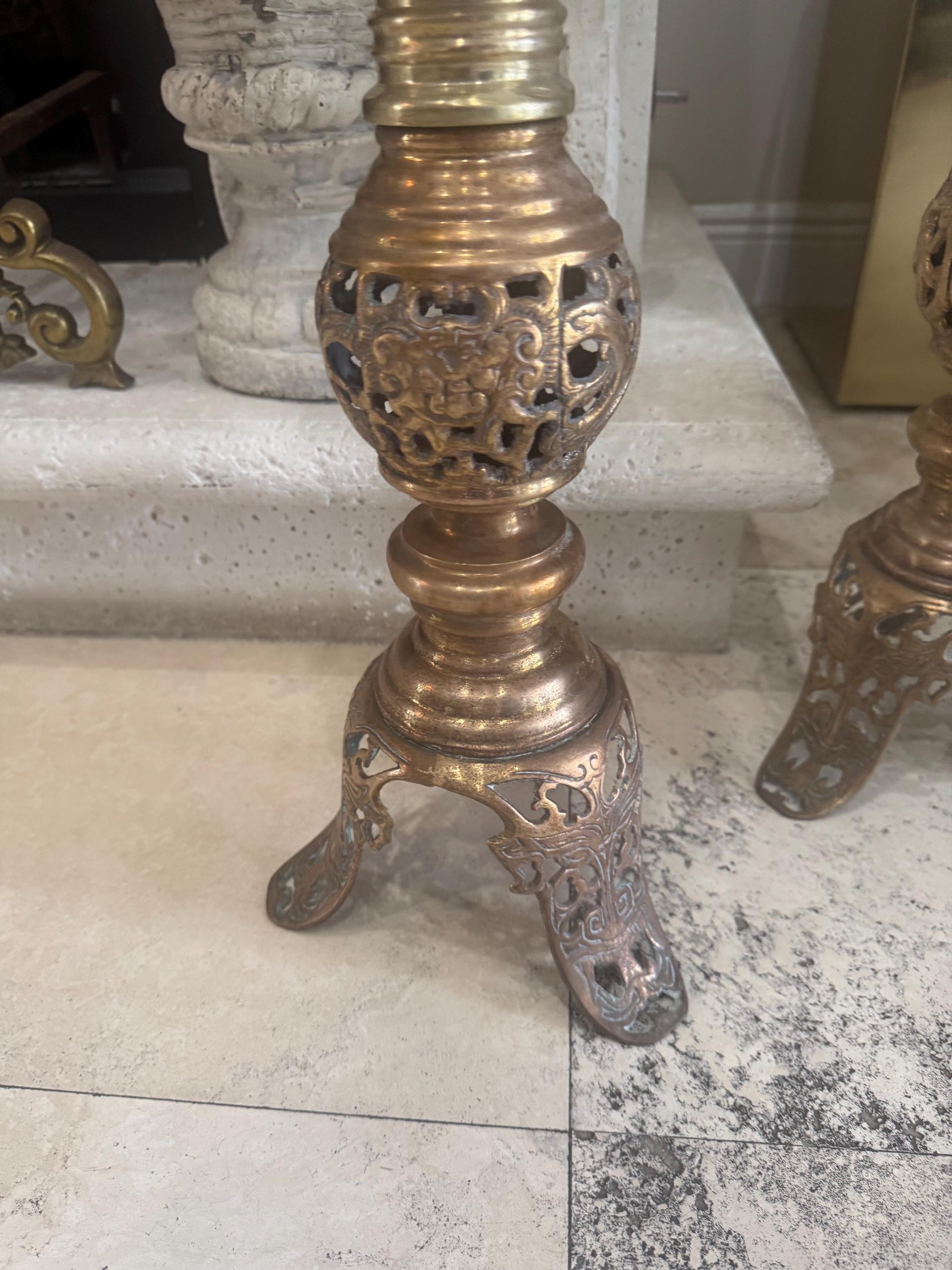 Brass Candlesticks Alter candles pair of phoenix dragon candelabras Vintage Tall Brass Candlesticks