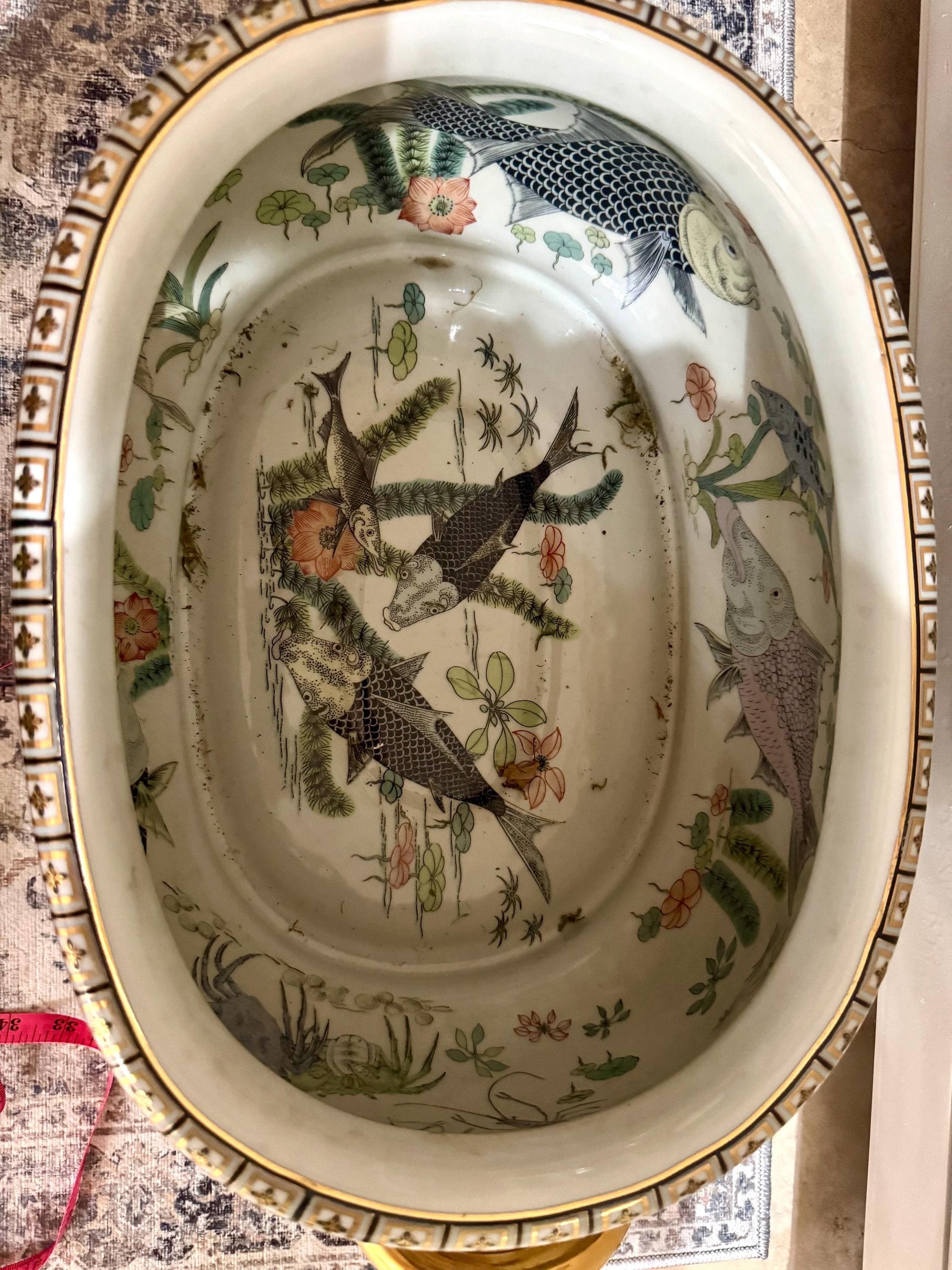 Monkey Footbath Chinese Monkey pattern Bombay company with teak stand