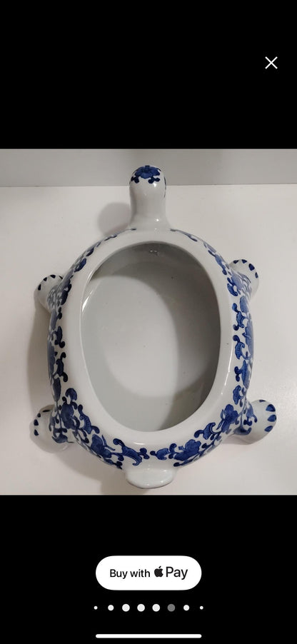 Bombay Company Chinoserie Turtle Lidded Box Blue White Turtle collectible