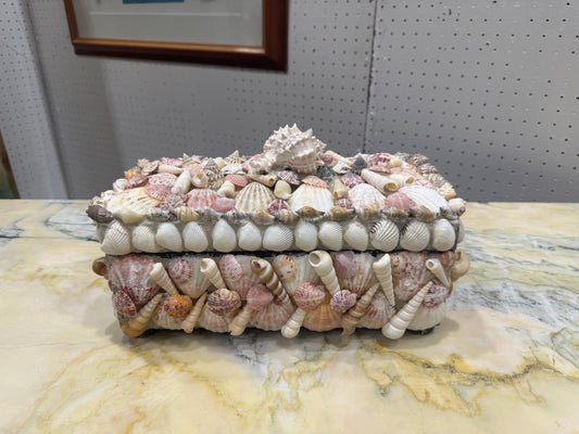 Shell Box Pinks and whites vintage with lid Coastal chic