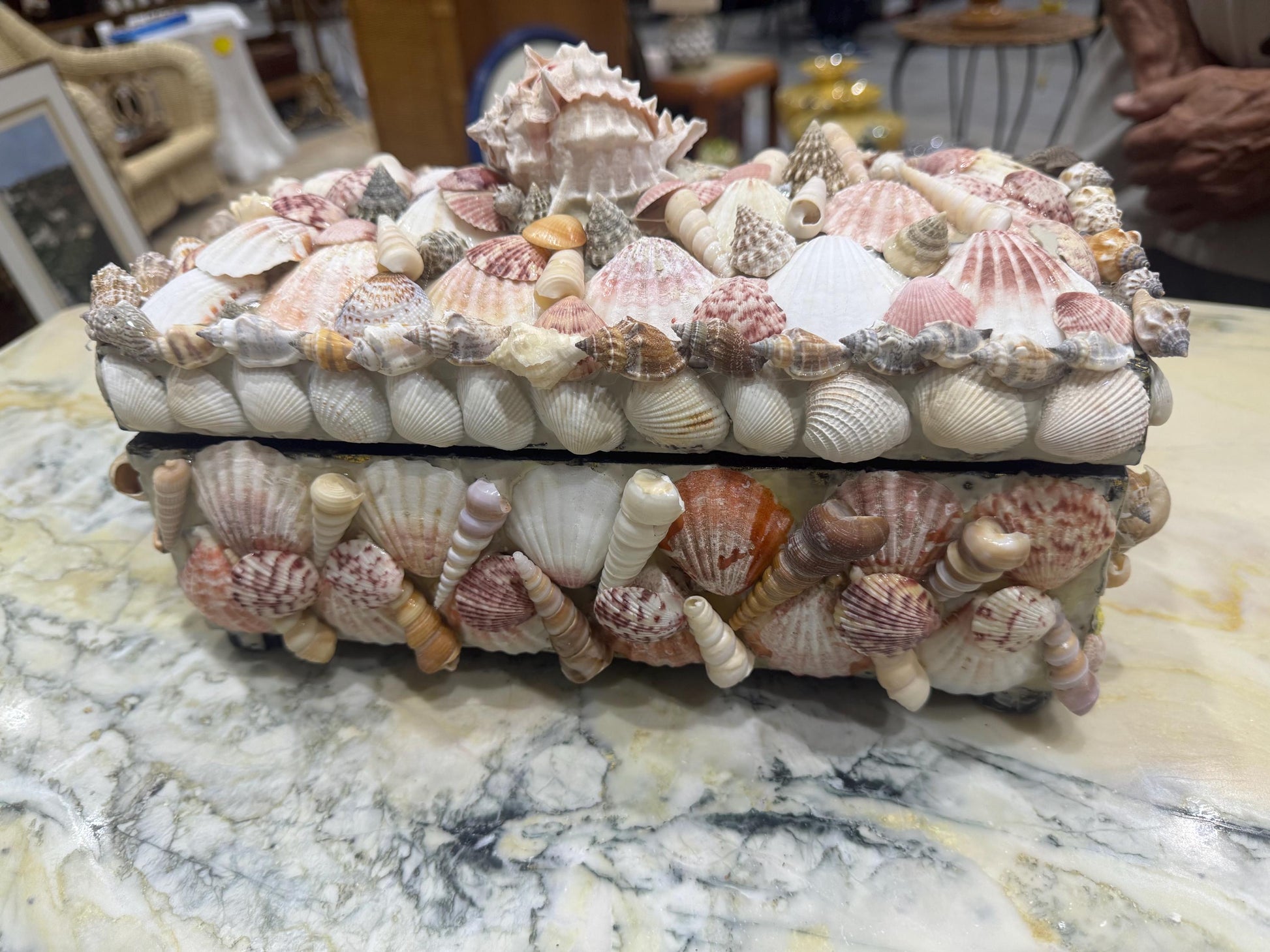 Shell Box Pinks and whites vintage with lid Coastal chic