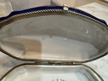 Severes Dresser Box with silver trim French pastoral scene with floral inside