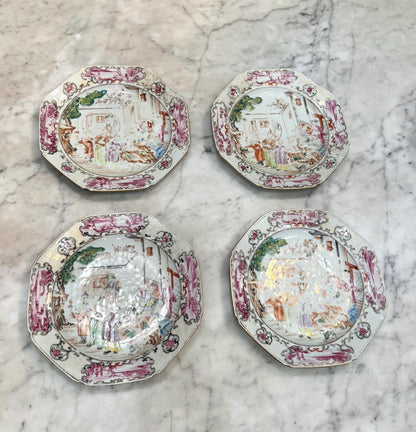 Famille Rose Qianlong octagon plates Antique rare set of 4