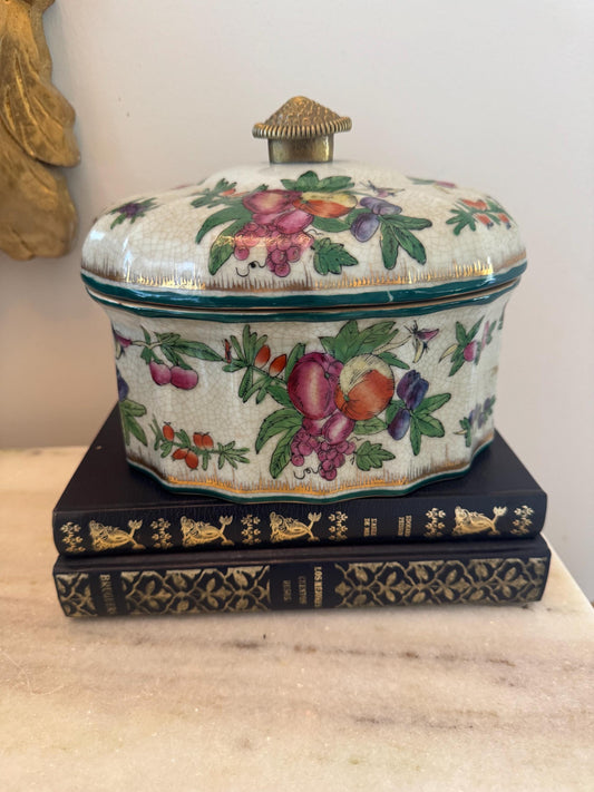 Wong Lee lidded dish with floral design orchid pot United Wilson Asian porcelain flower pot JUWC jardinare