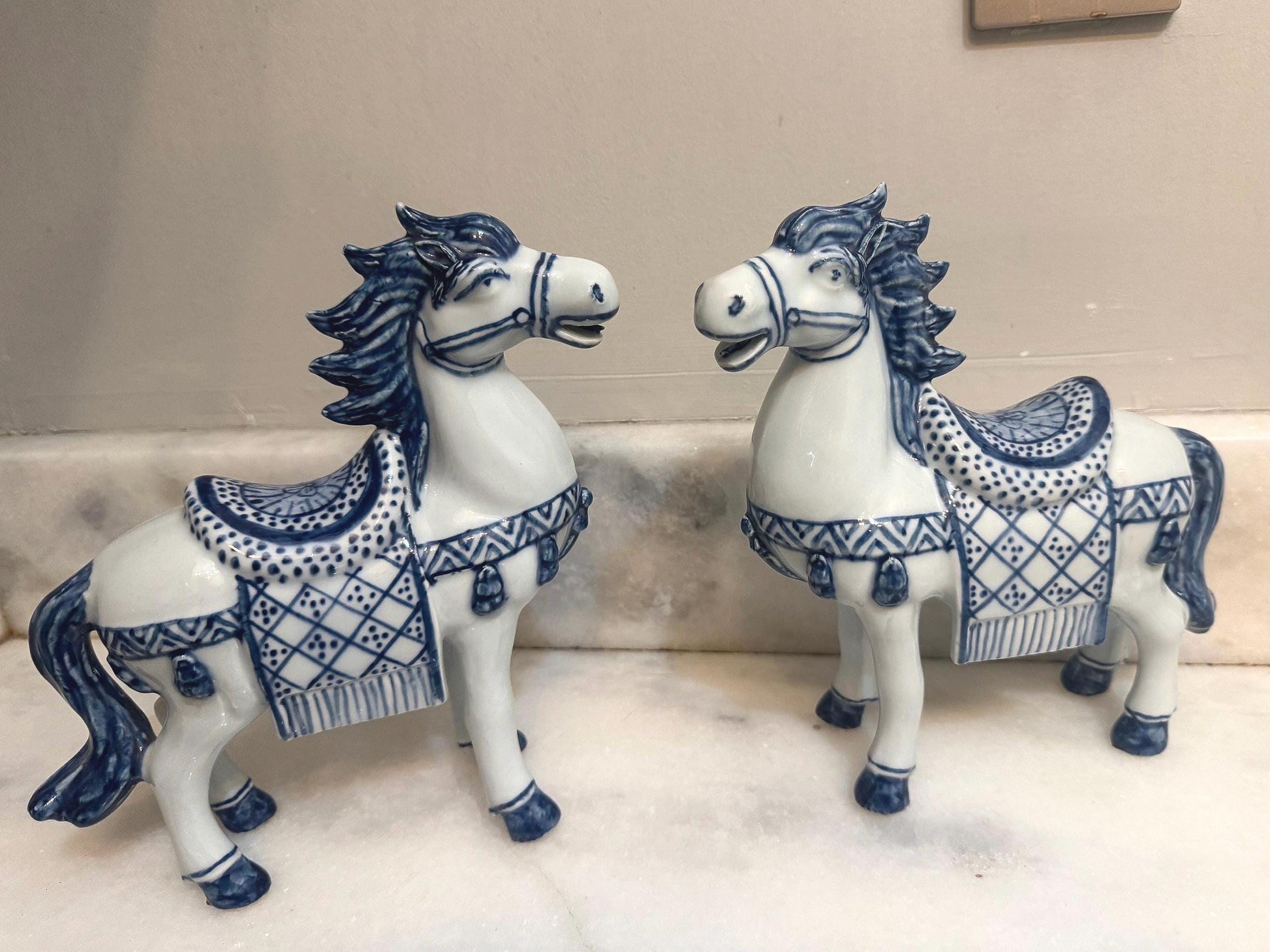 blue white horses