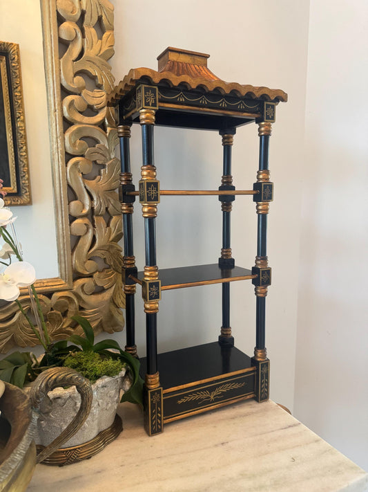 Chinoserie Pagoda Shelf Ebony and Gilt Table shelf or wall shelf