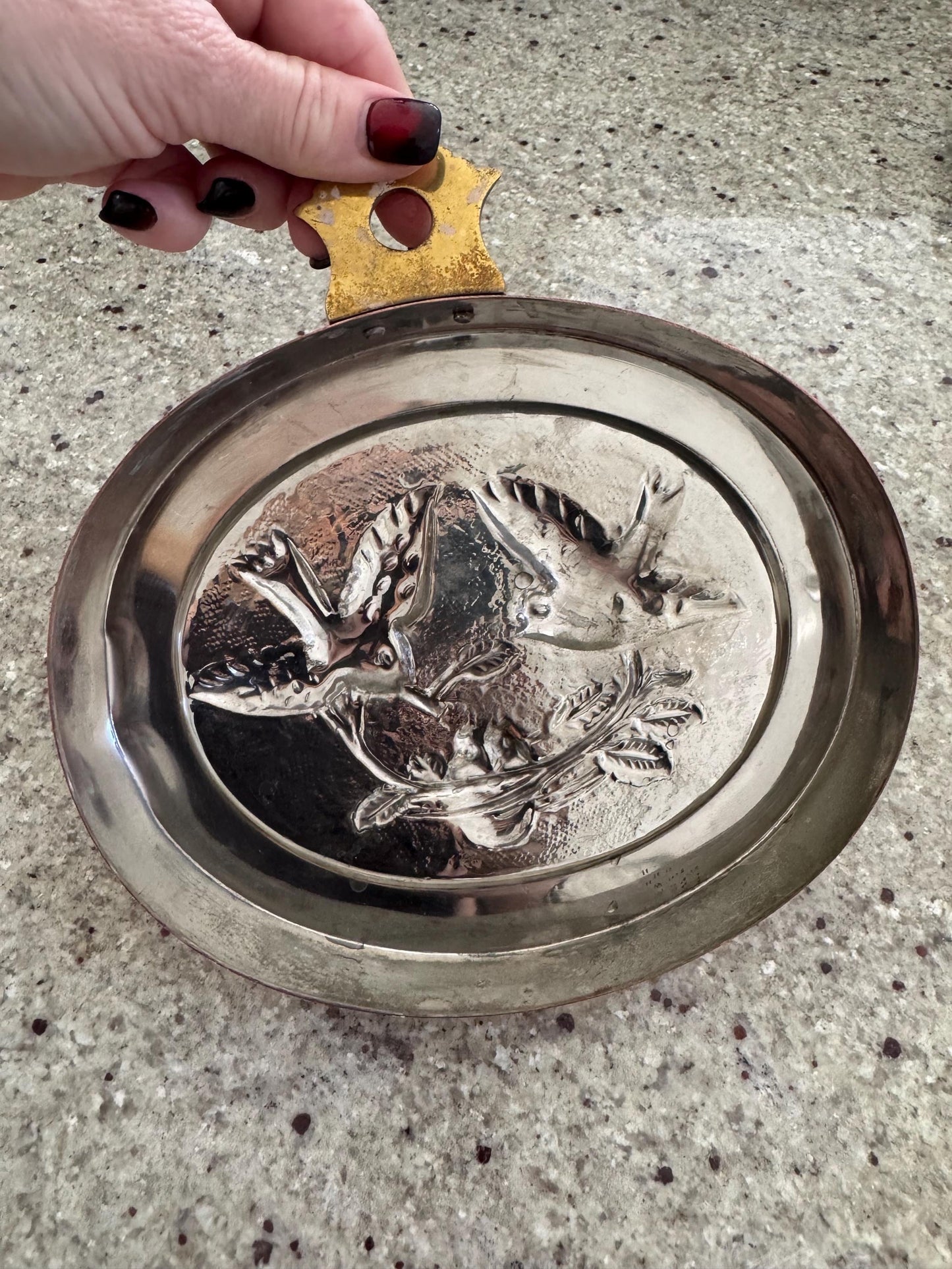 cooper bird nest mold with brass hook vintage copper mold