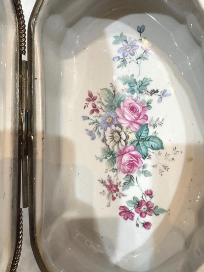 Severes Dresser Box with silver trim French pastoral scene with floral inside