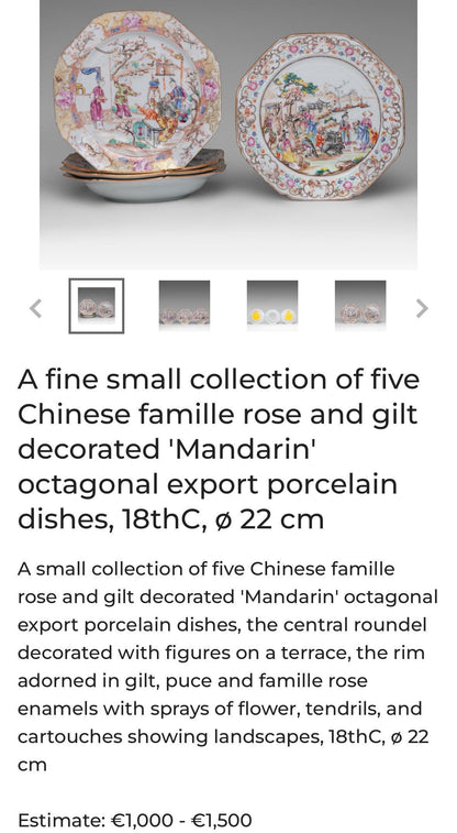 Famille Rose Qianlong octagon plates Antique rare set of 4