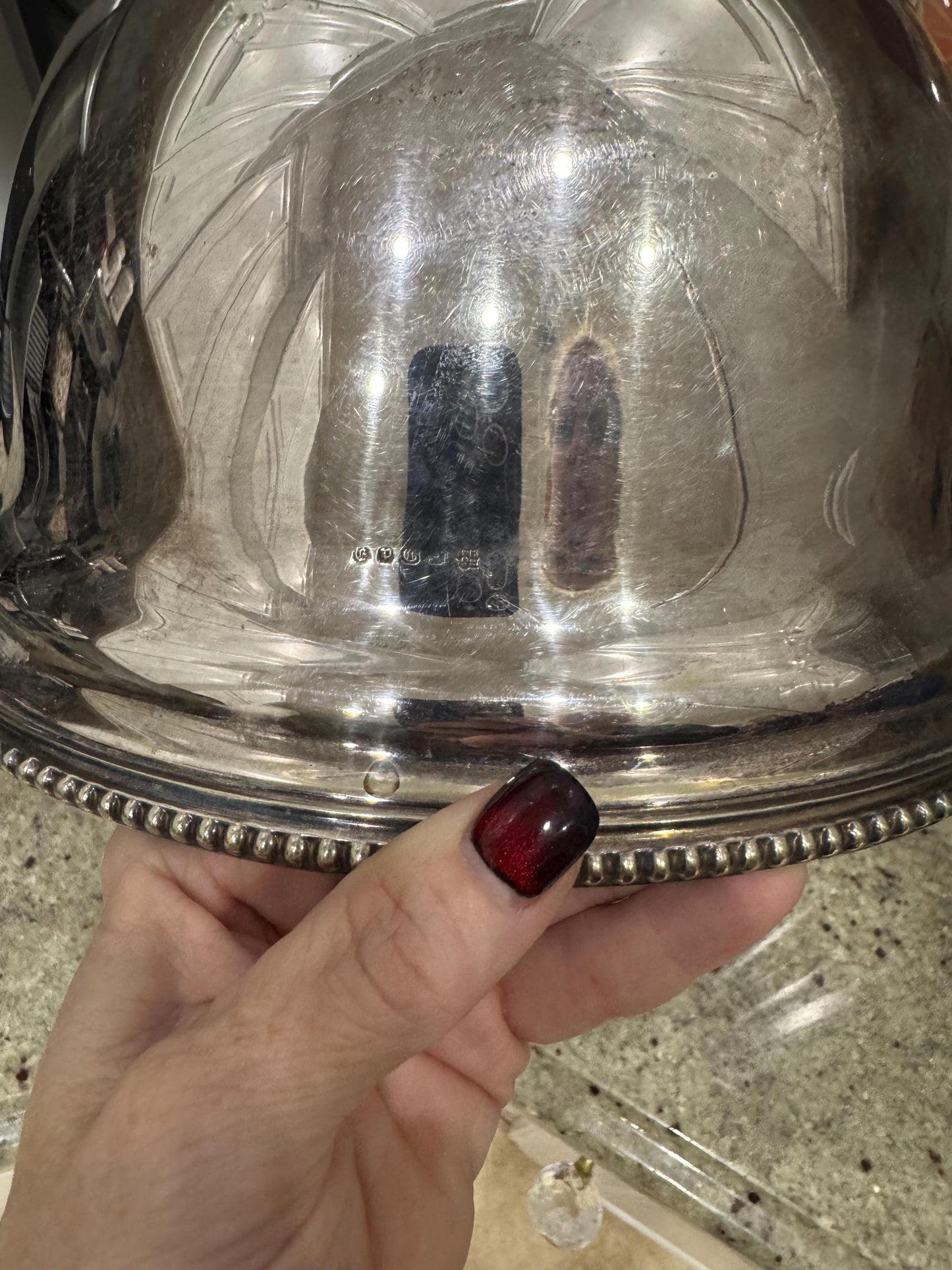 Sterling Silver Meat Dome Sheffield England 1900 George Sherwood and Sons family crest