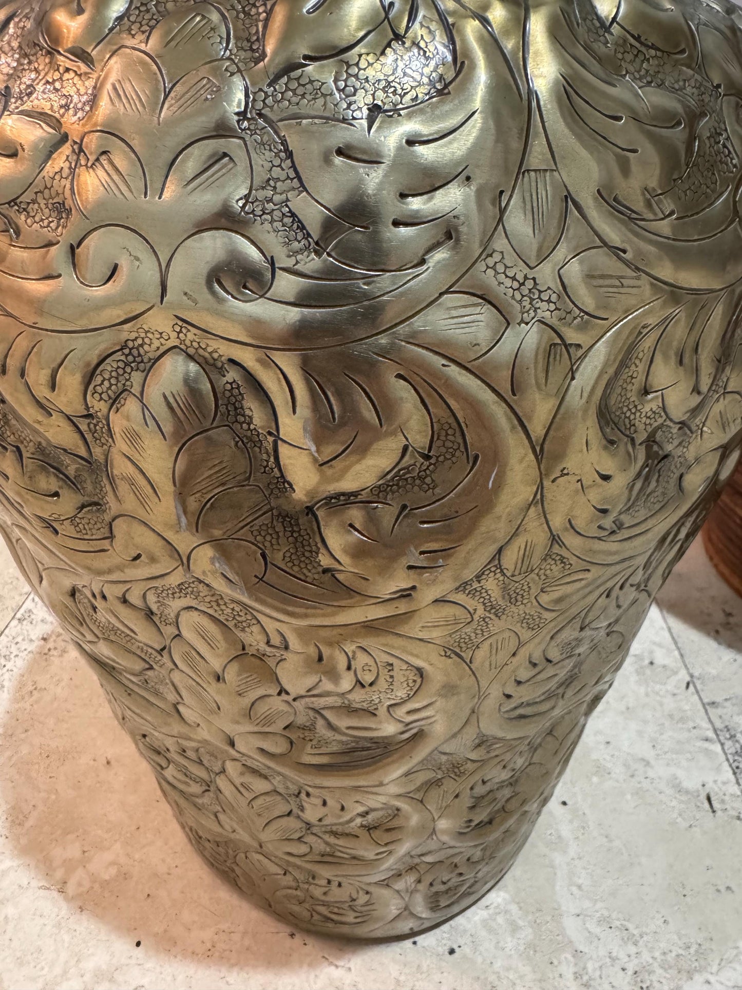 Brass Temple Jar Floor vase with lid vintage brass vase jar