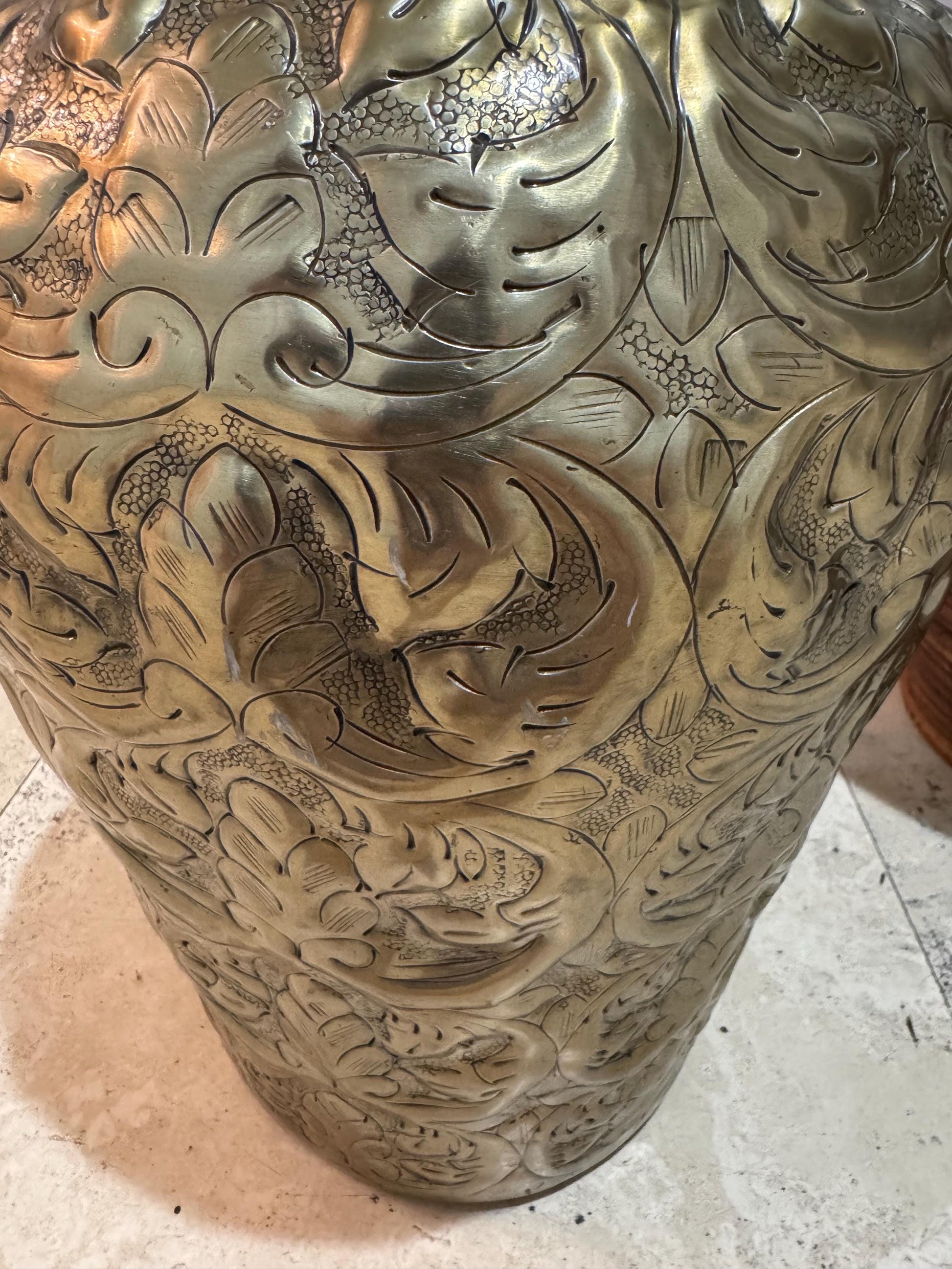 Brass Temple Jar Floor vase with lid vintage brass vase jar