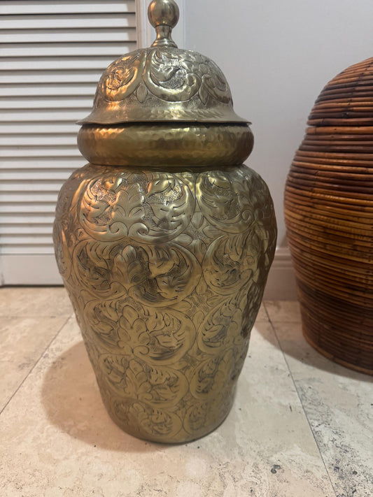 Brass Temple Jar Floor vase with lid vintage brass vase jar