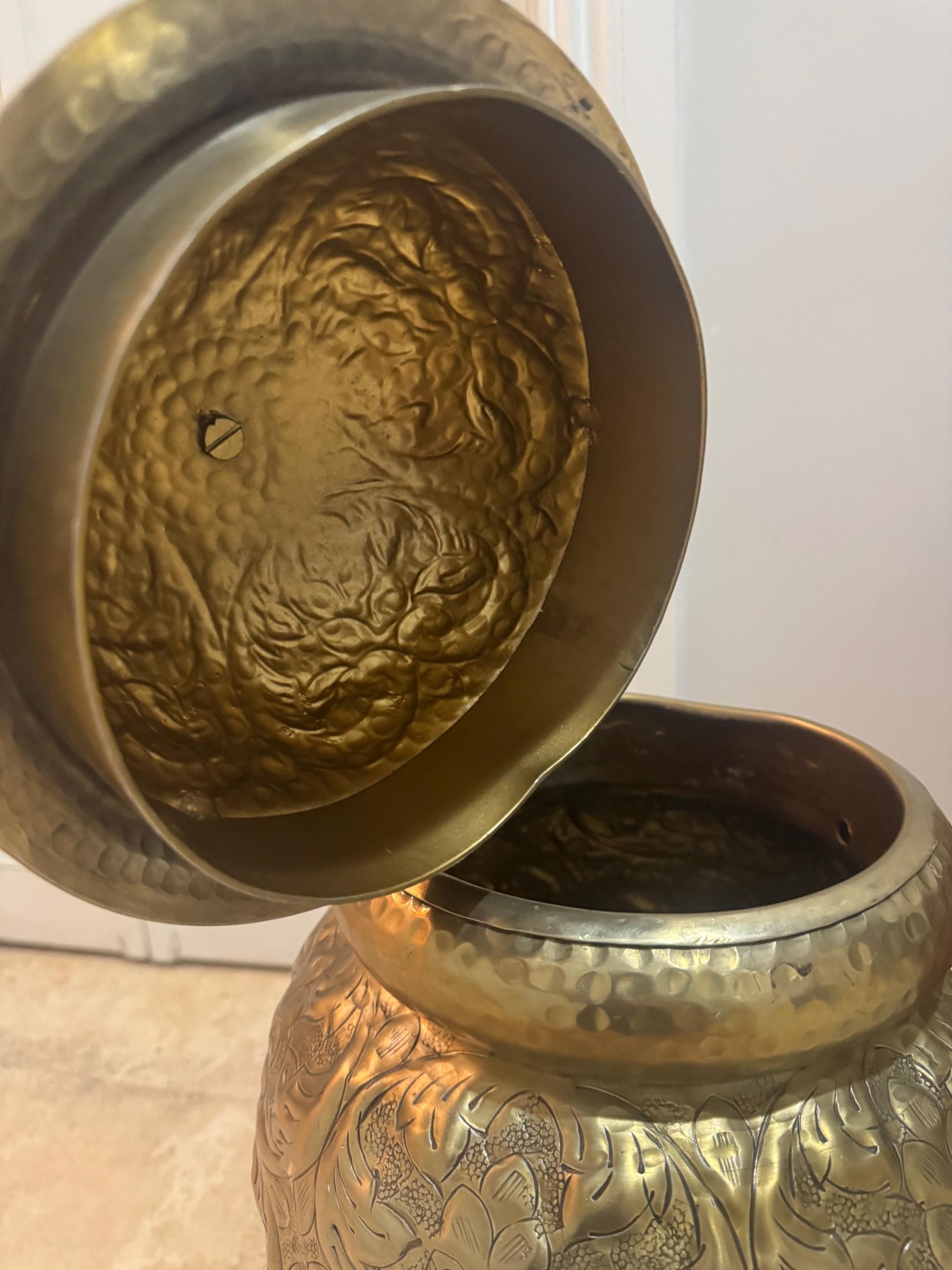 Brass Temple Jar Floor vase with lid vintage brass vase jar