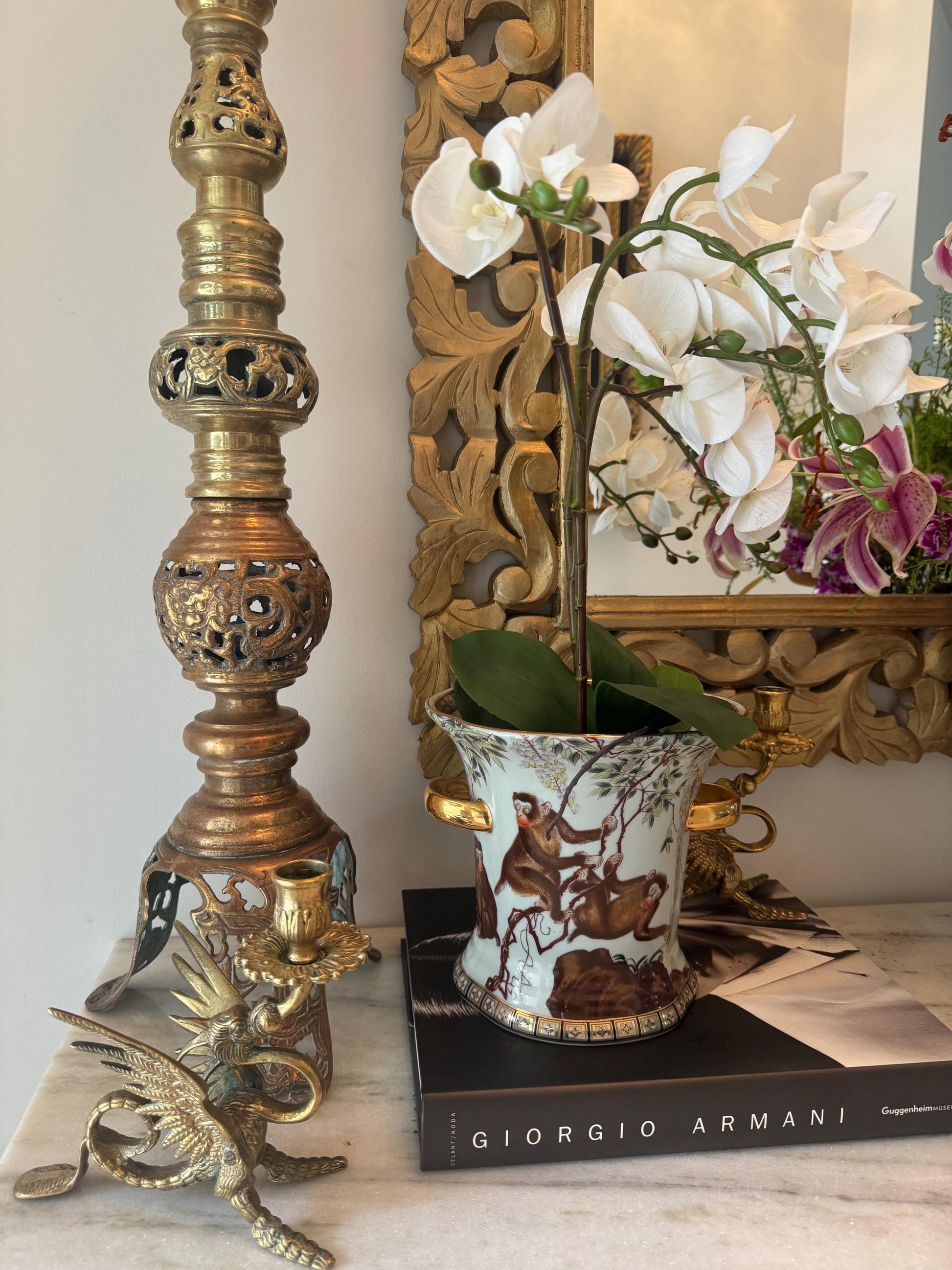 monkey around cache pot Bombay company monkey chinoserie planter pot