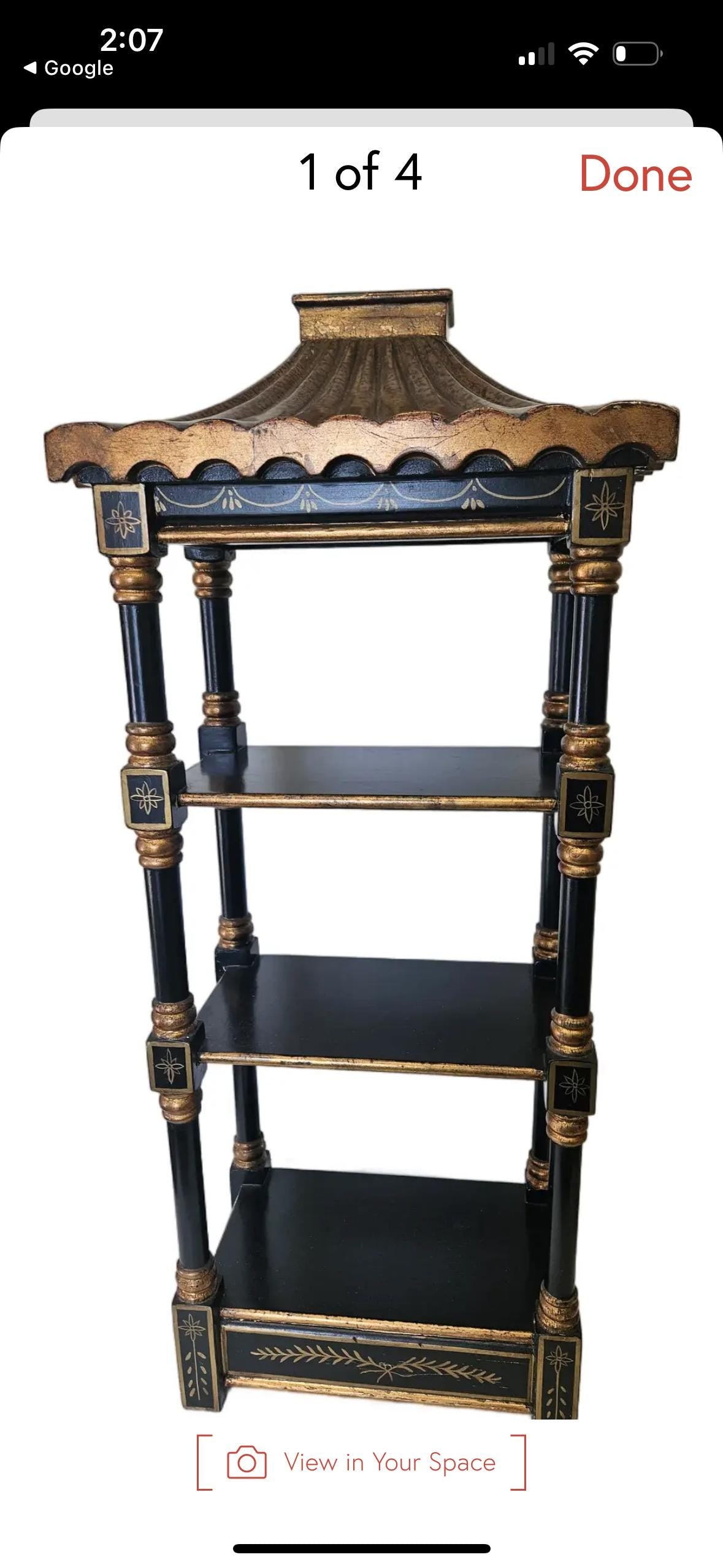 Chinoserie Pagoda Shelf Ebony and Gilt Table shelf or wall shelf