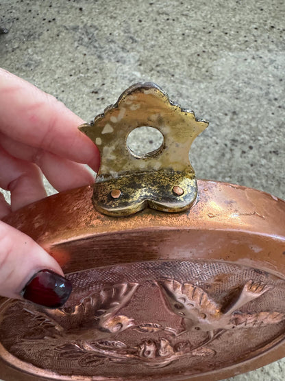 cooper bird nest mold with brass hook vintage copper mold