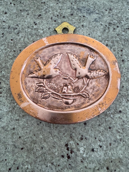 cooper bird nest mold with brass hook vintage copper mold