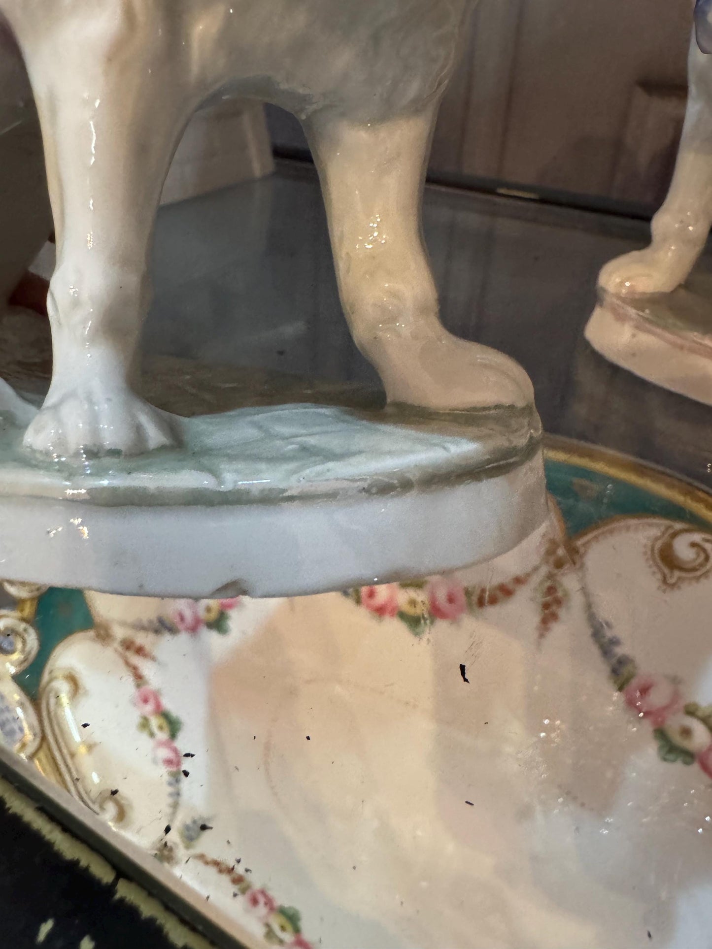 Dresden Staffordshire Poodles Pair with piggies Rare old German poodle figures Adorable Antique pair of dog figures