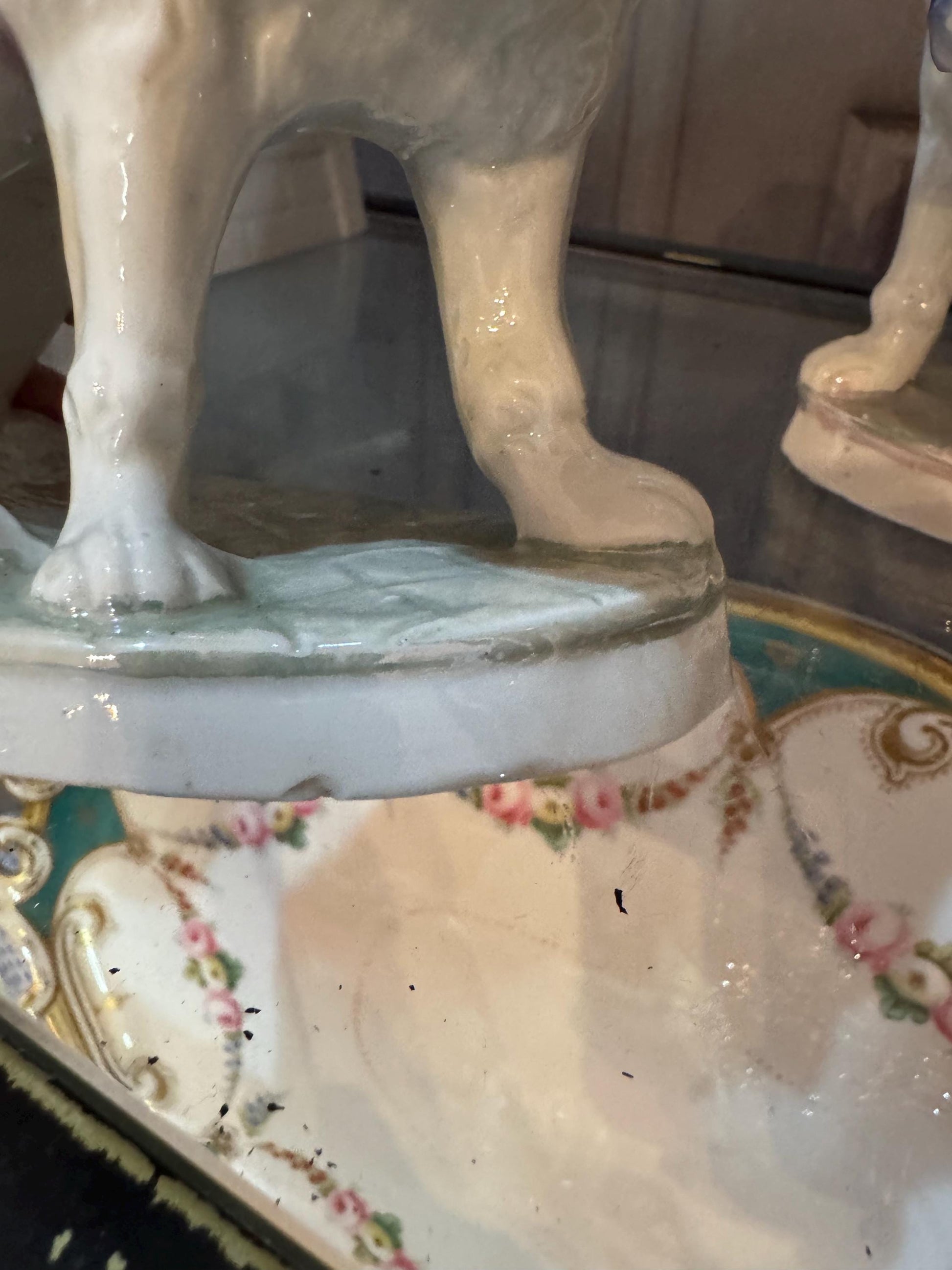 Dresden Staffordshire Poodles Pair with piggies Rare old German poodle figures Adorable Antique pair of dog figures