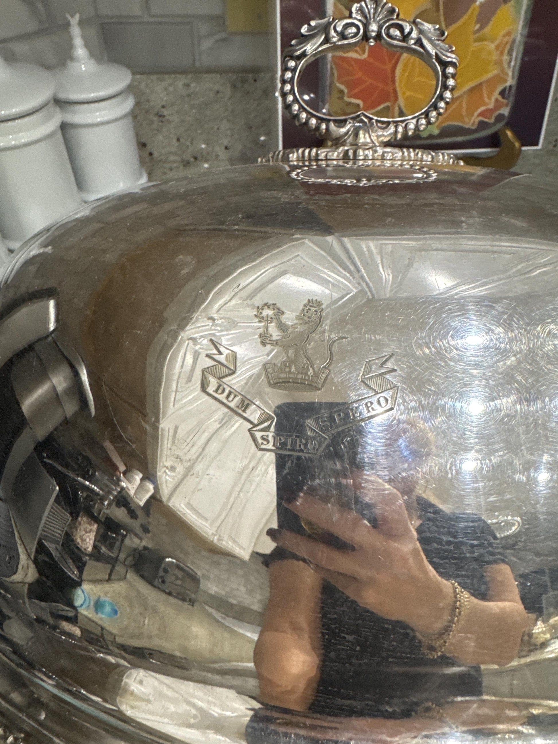 Sterling Silver Meat Dome Sheffield England 1900 George Sherwood and Sons family crest