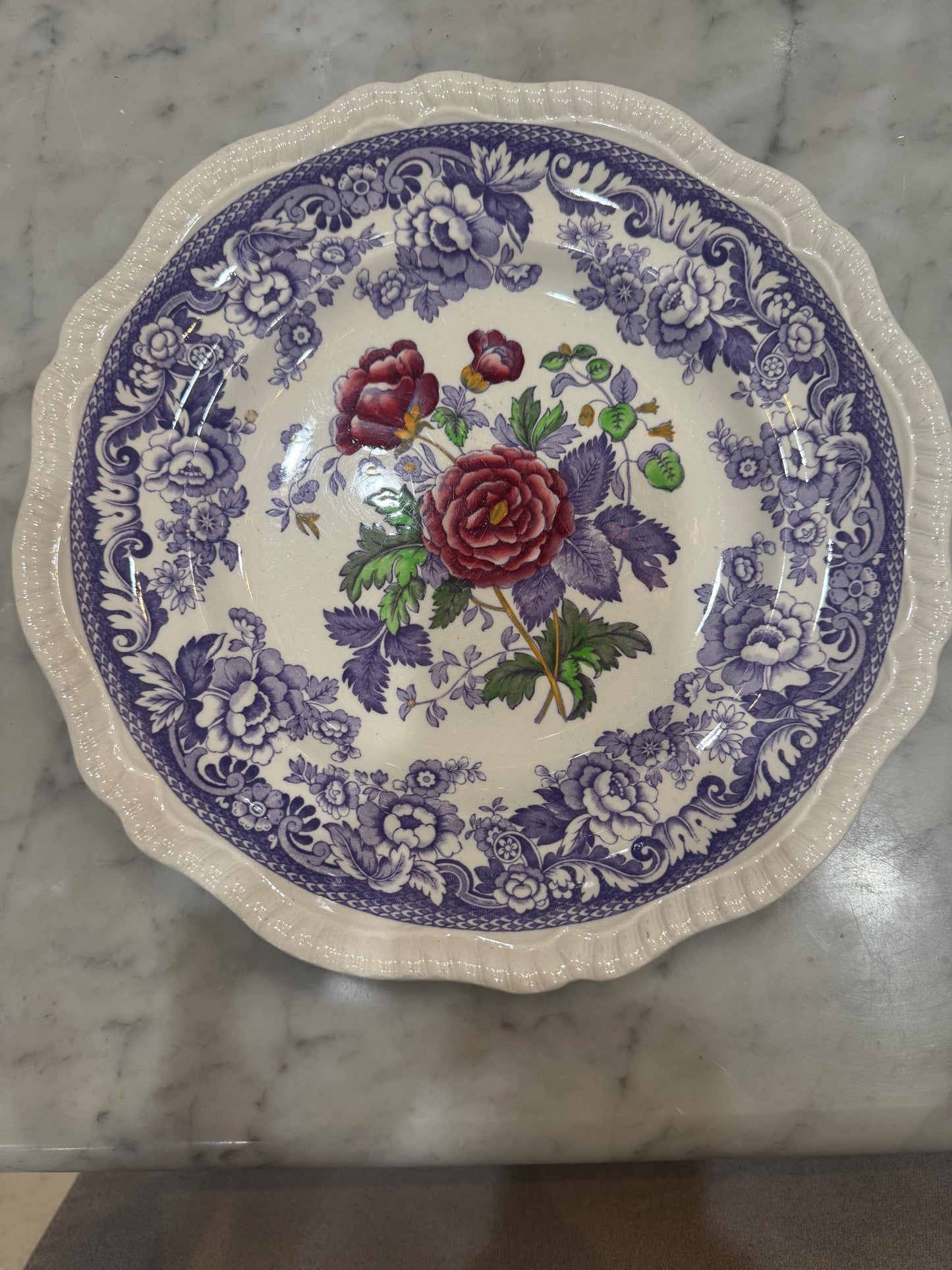 Copeland Spode lavender transferware mayflower dinner plates