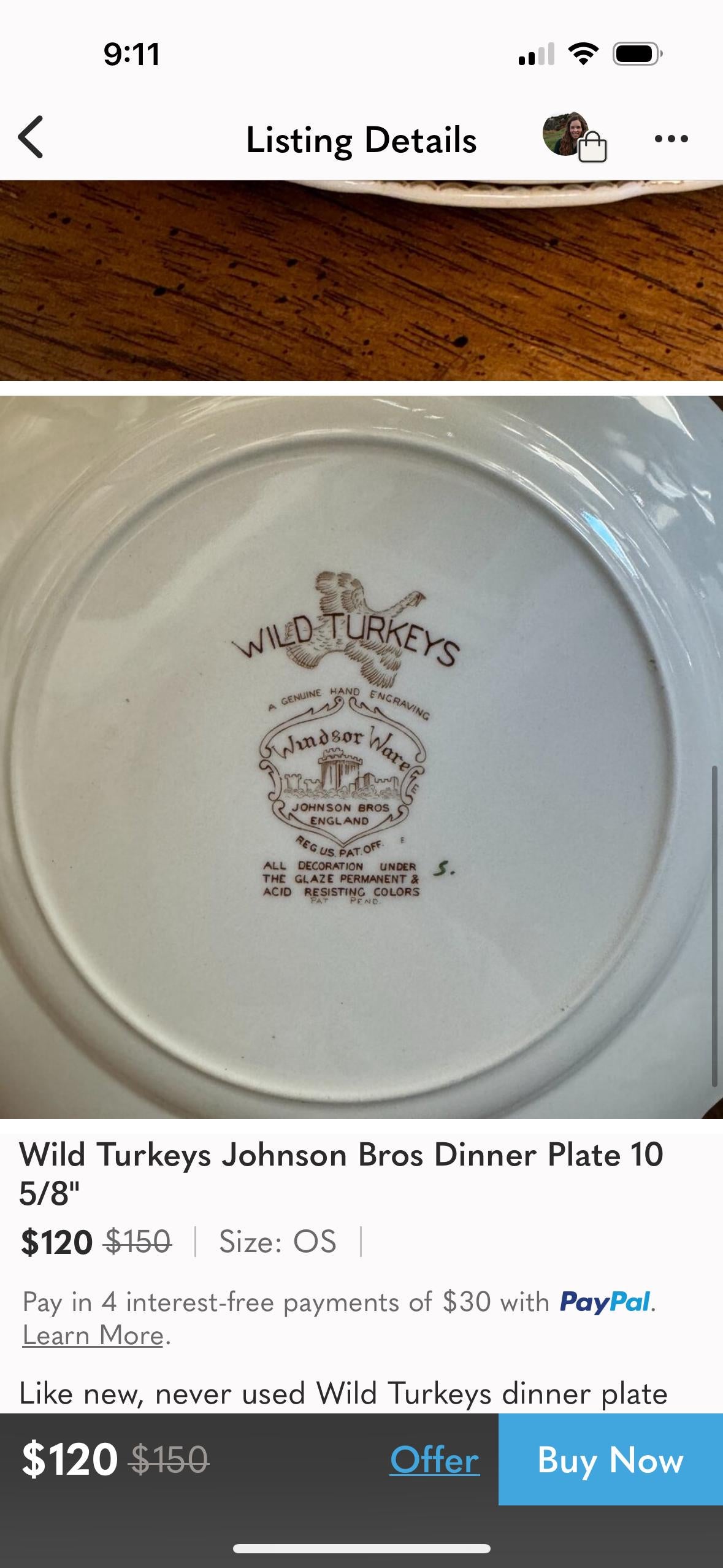 wild turkeys dinner plate windsorware Johnson brothers England