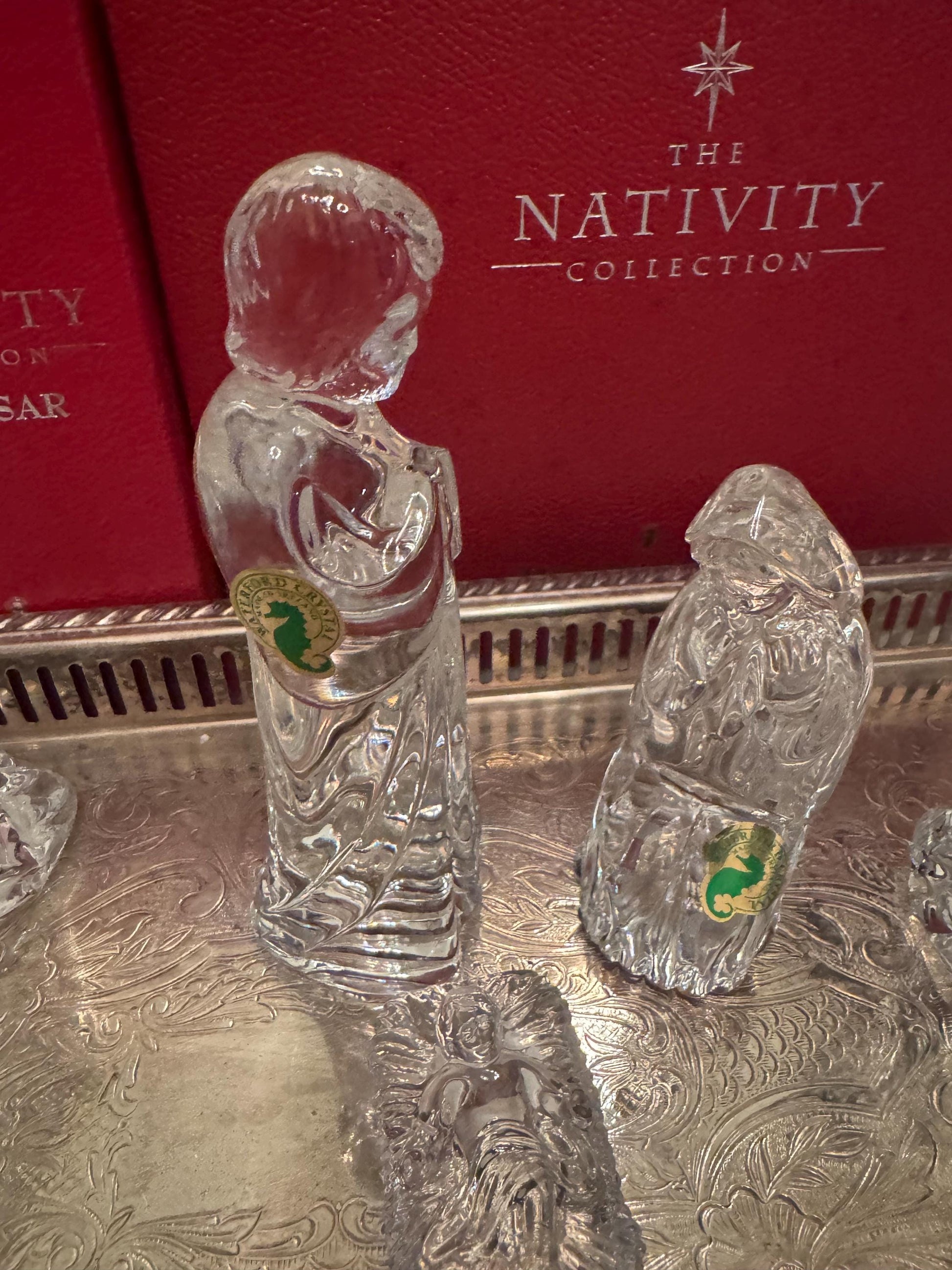 Waterford nativity Irish crystal vintage Waterford made in Ireland boxes and stickers 9 pc holy family 3 wise men angel pristine