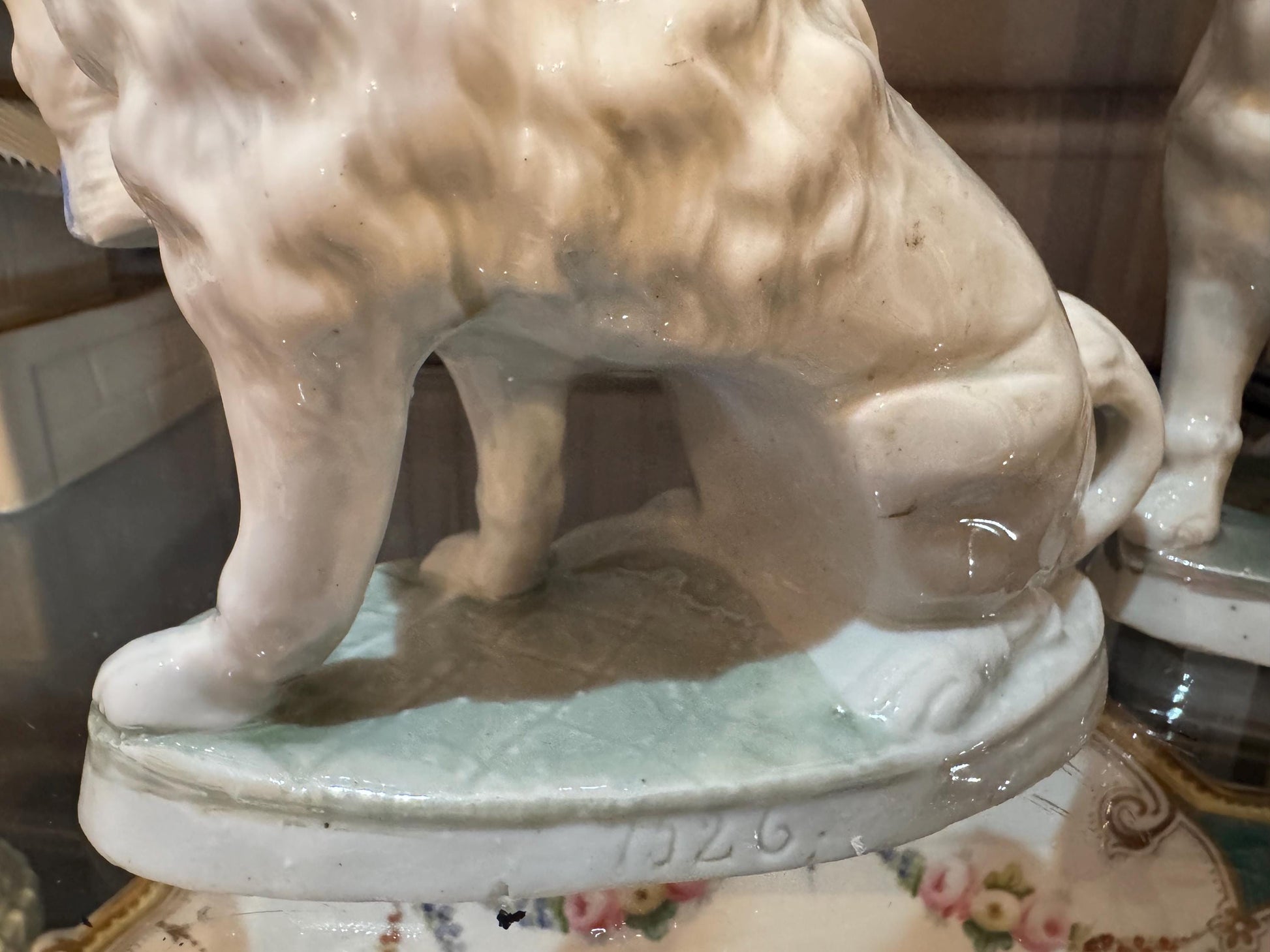 Dresden Staffordshire Poodles Pair with piggies Rare old German poodle figures Adorable Antique pair of dog figures