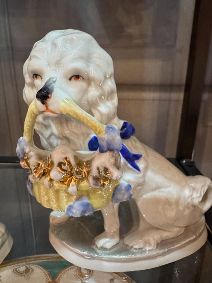 Dresden Staffordshire Poodles Pair with piggies Rare old German poodle figures Adorable Antique pair of dog figures