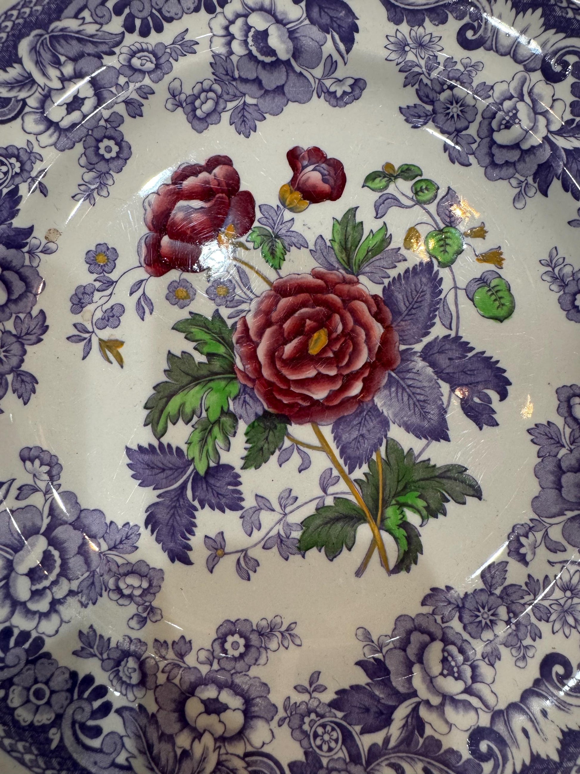 Copeland Spode lavender transferware mayflower dinner plates