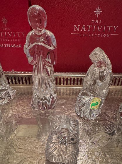Waterford nativity Irish crystal vintage Waterford made in Ireland boxes and stickers 9 pc holy family 3 wise men angel pristine