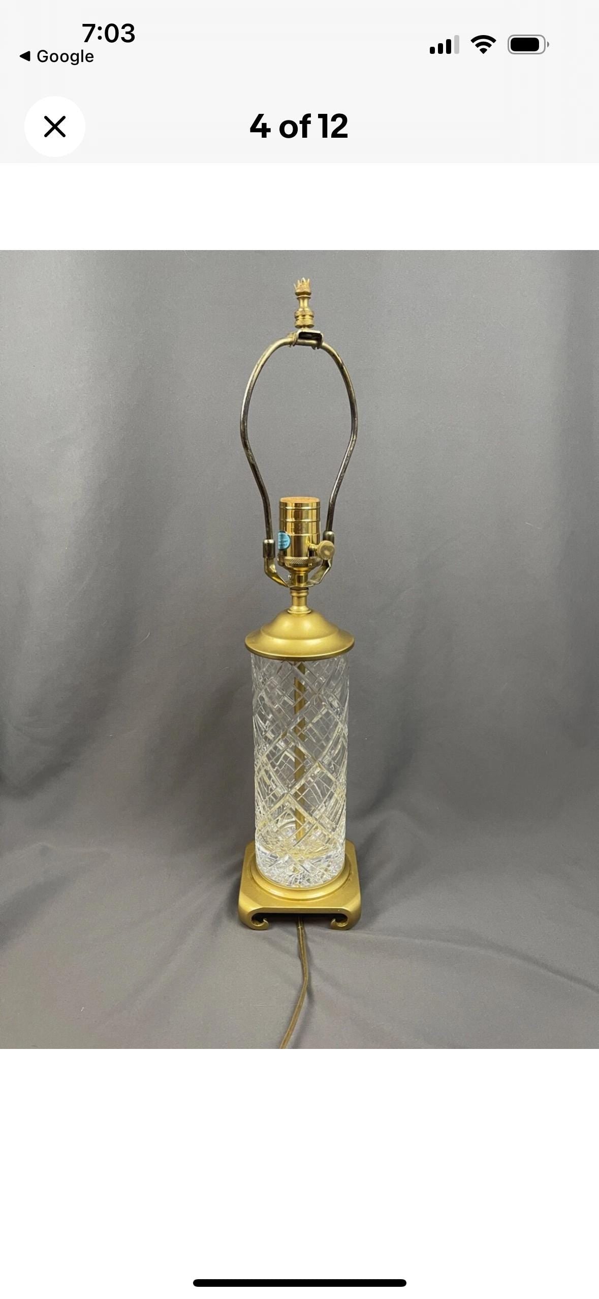 Lenox Crystal Table Lamp Lauren Plaid style Brass bass signed Lenox perfect condition