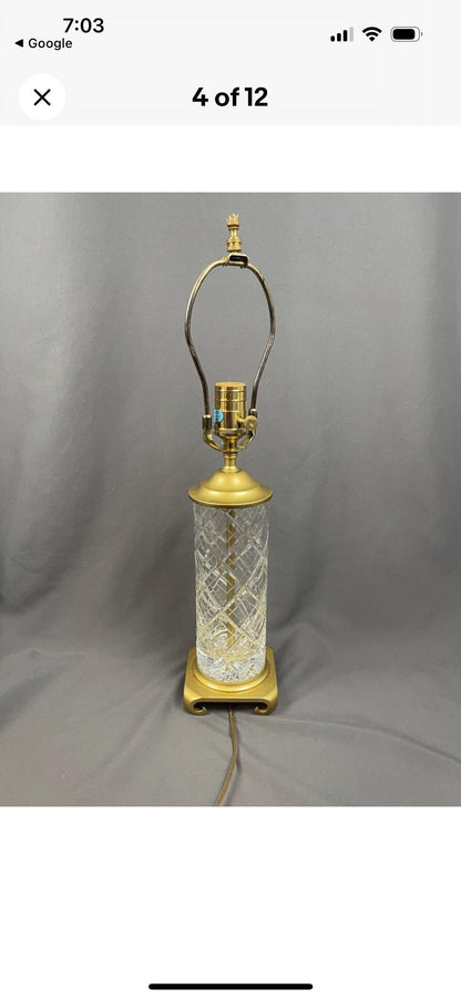 Lenox Crystal Table Lamp Lauren Plaid style Brass bass signed Lenox perfect condition